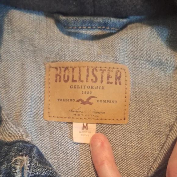 Hollister Kids Blue Denim Jacket with Gray Sleeves - Picture 2 of 5